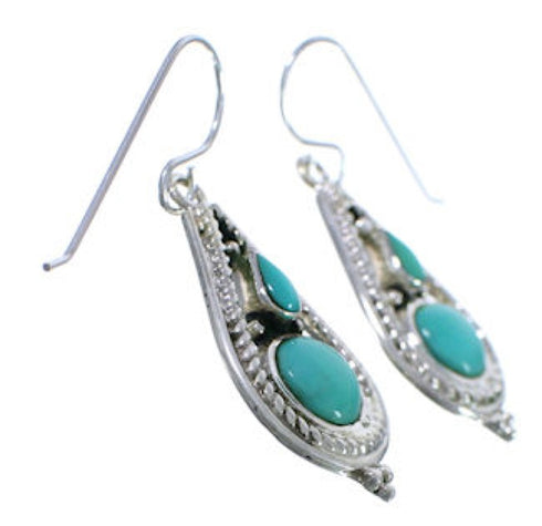 Southwest Turquoise And Sterling Silver Hook Dangle Earrings EX31350